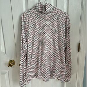 Bobbie Brooks Womens Large Cotton White Multicolor Plaid‎ Long Sleeve Turtleneck